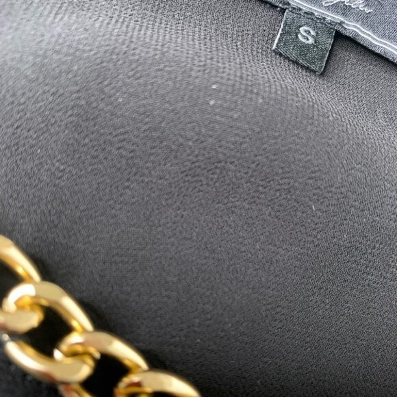 GUESS SHEER BLACK TOP SHORT SLEEVES WOMEN DESIGNER TOP GOLD CHAIN NECK SMALL - Picture 8 of 9